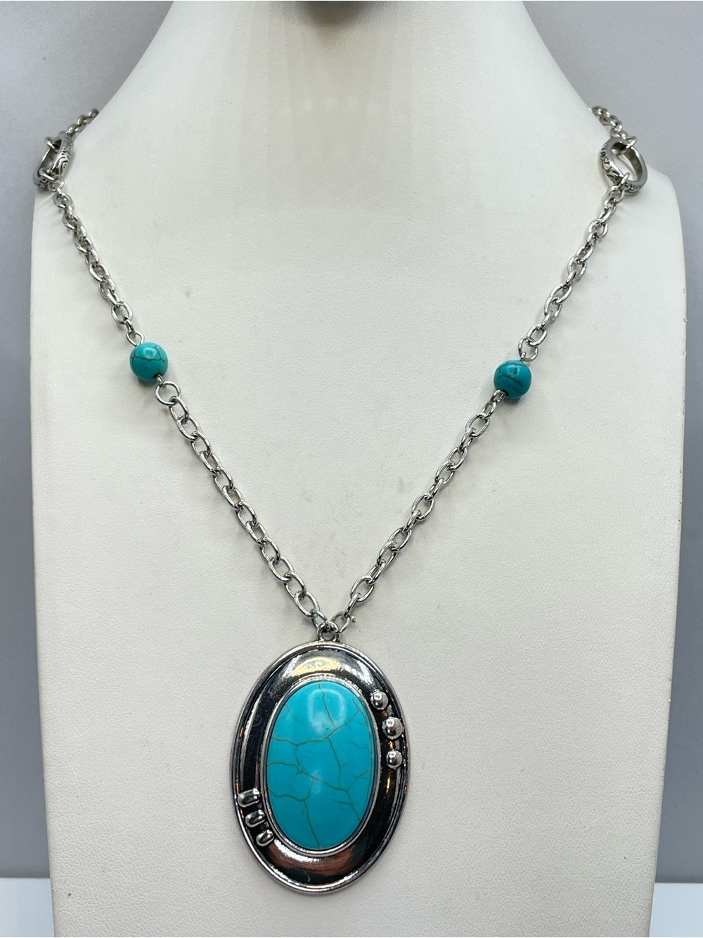 Silver Blue Howlite Pendant Necklace Southwestern Boho Chic Statement